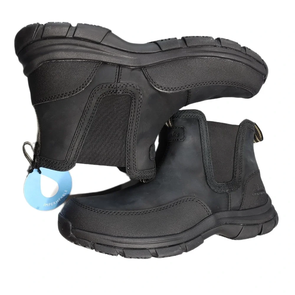 Clarks Collection Walpath Easy Boots Mens US 10M Black Waterproof Slip Resistant